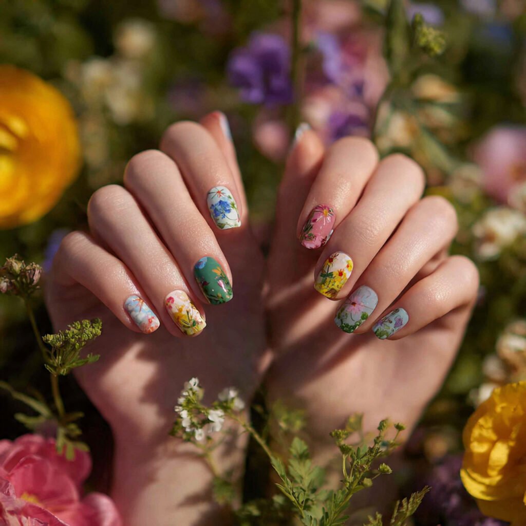25 Spring Nails 2026 Ideas Flowers From Daisies to Dark Florals 17 Garden Scene Nail Ideas for Spring 2026