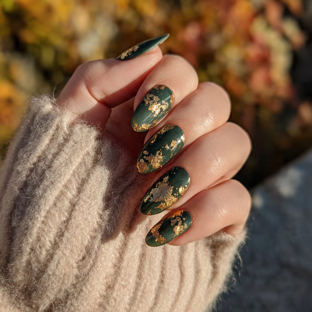 26 Stunning Fall Nail Ideas to Transform Your Look This Season 17 Gold Foil Autumn Nail Ideas