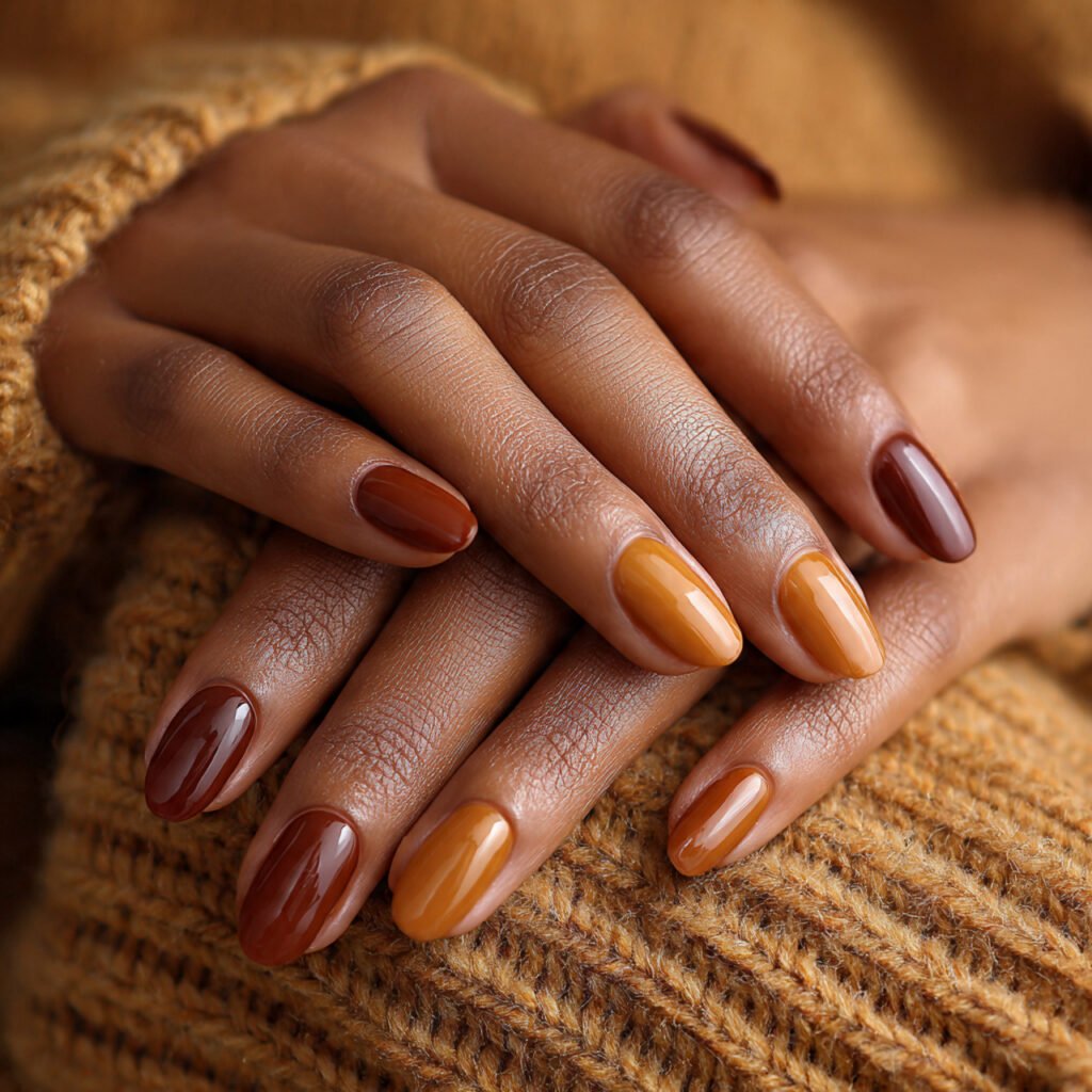 29 Fall Nail Ideas for Black Women From Burgundy to Gold Chrome 26 Golden Brown Ombre Nail Ideas