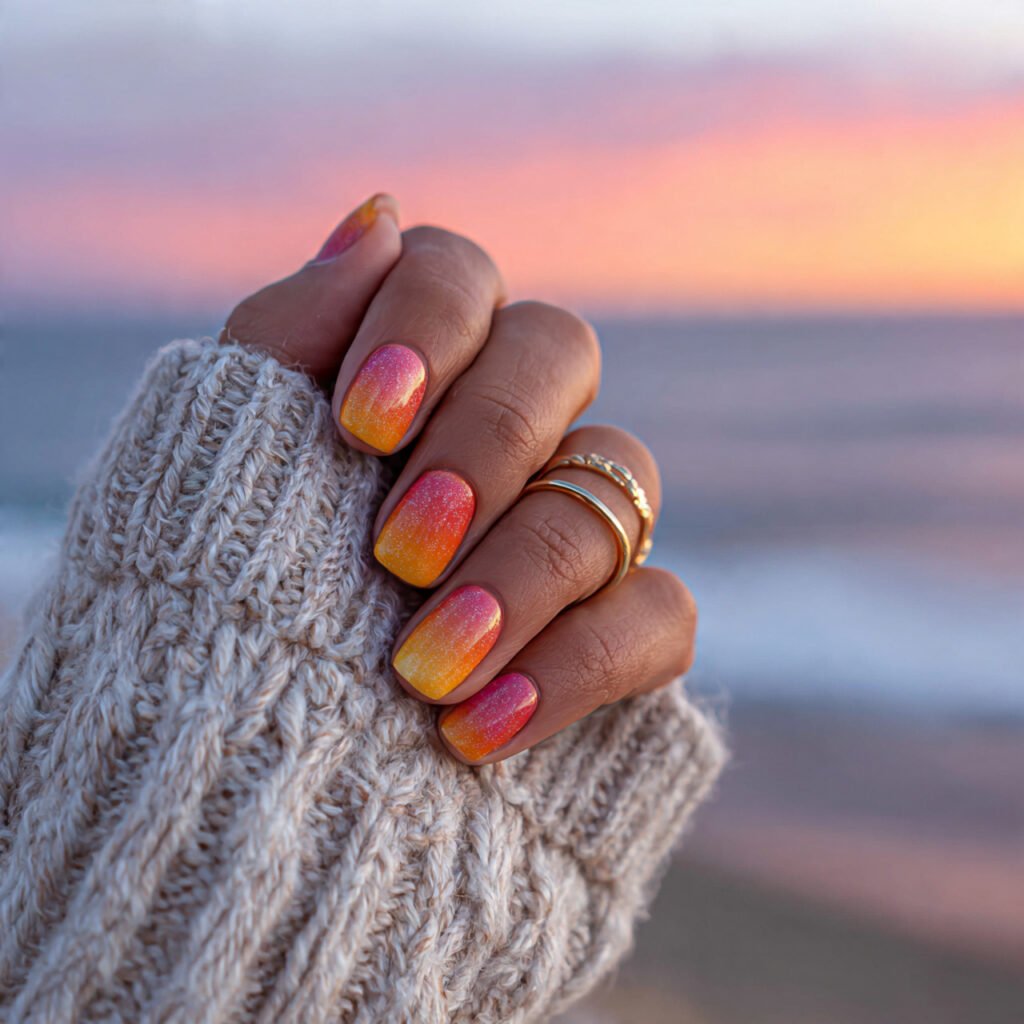 28 Top beach nail ideas: Stunning Designs for Summer 2026 11 Golden Hour Sunset Ideas