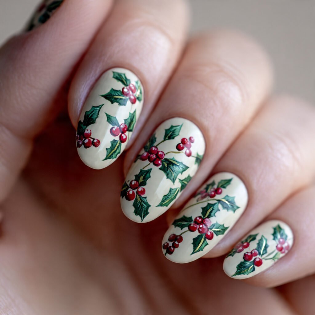 27 Holiday Nail Ideas That Will Make Your Festive Season Shine 15 Holly Leaf Nail Ideas