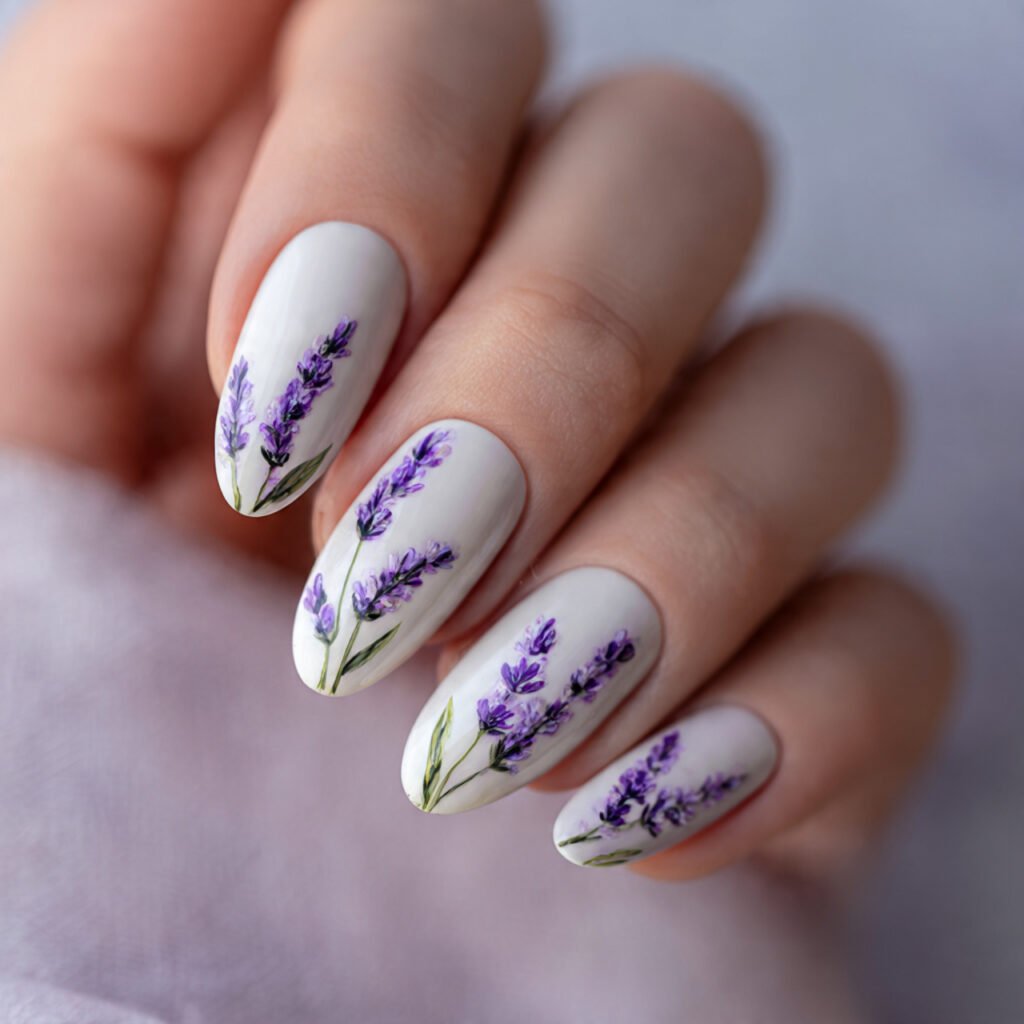 25 Spring Nails 2026 Ideas Flowers From Daisies to Dark Florals 6 Lavender Sprig Nail Ideas for Spring 2026