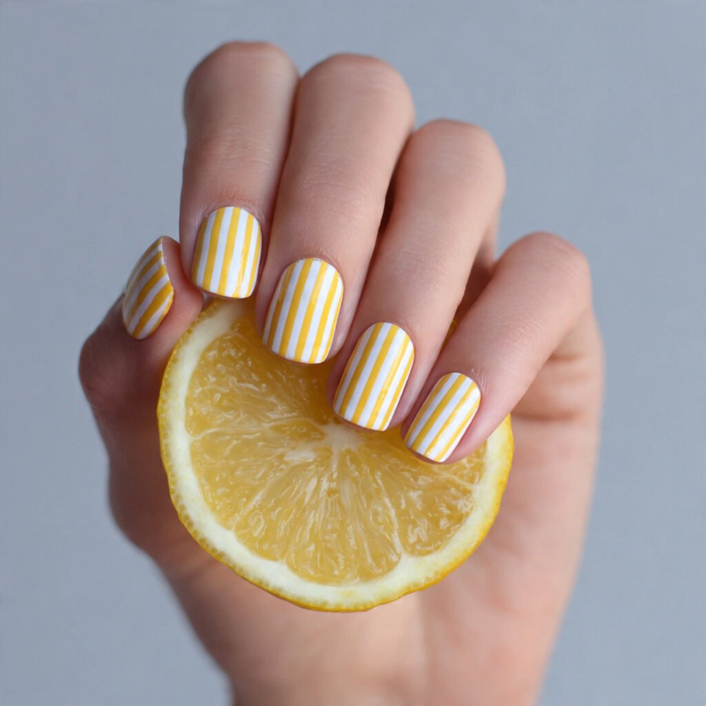 29 Best Easter Nail Ideas for a Fresh Spring Look 18 Lemon zest stripes