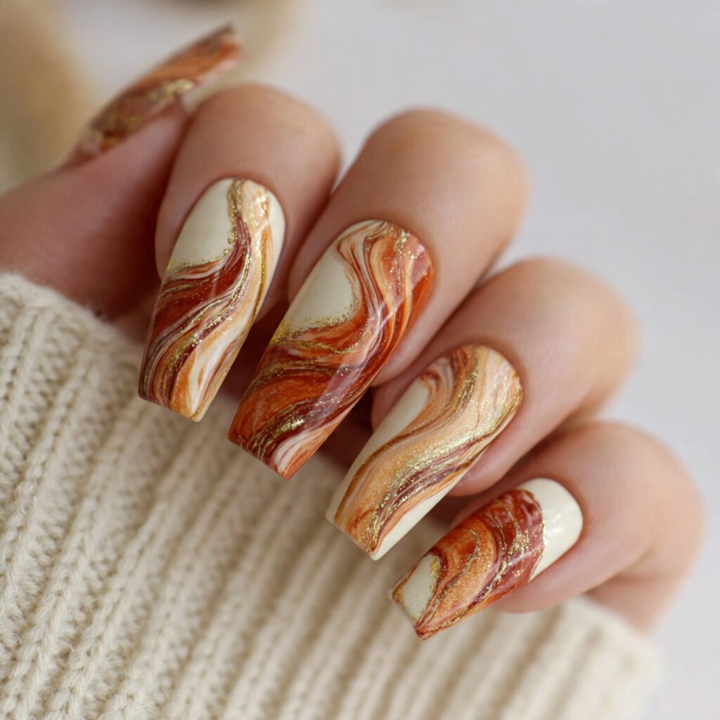26 Stunning Fall Nail Ideas to Transform Your Look This Season 21 Marble Fall Nail Ideas