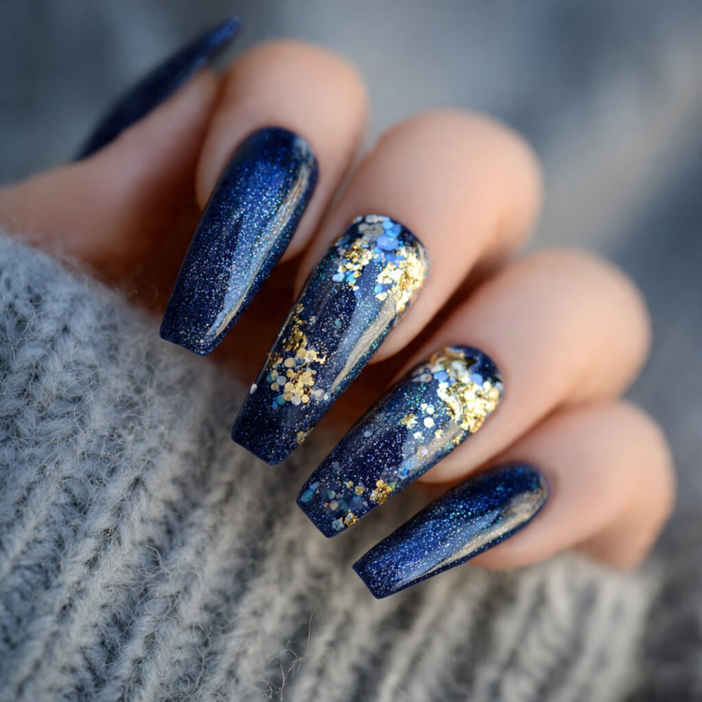 27 Holiday Nail Ideas That Will Make Your Festive Season Shine 10 Midnight Blue Holiday Nail Ideas