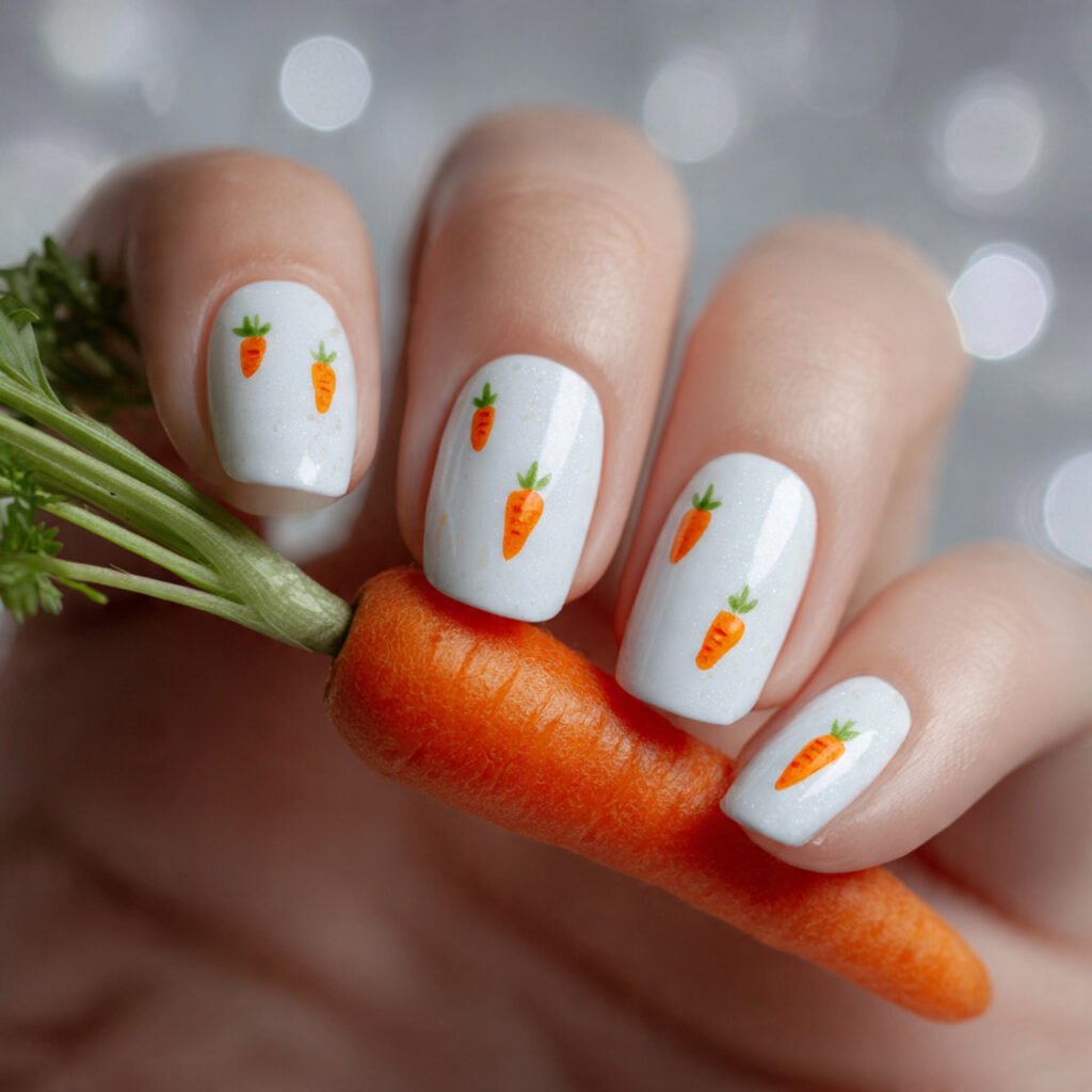 29 Best Easter Nail Ideas for a Fresh Spring Look 4 Mini carrot accents