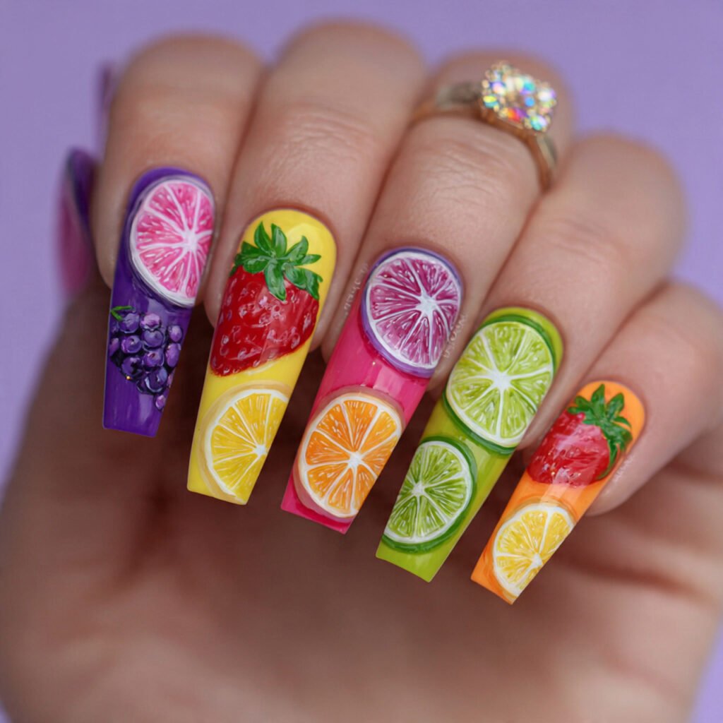 Mixed Fruit Salad Statement Nails