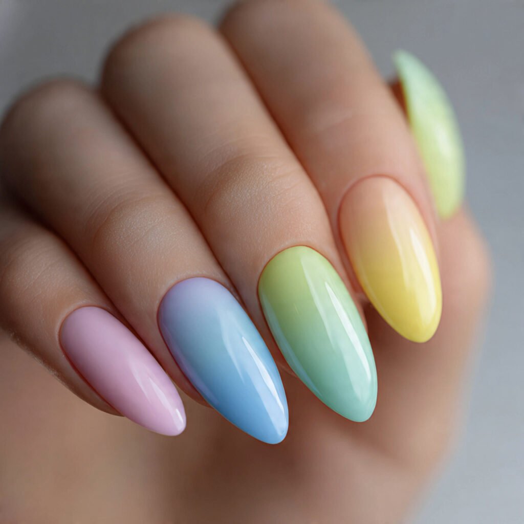 29 Best Easter Nail Ideas for a Fresh Spring Look 12 Multi colored pastel gradient