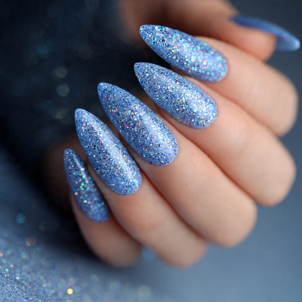 29 Best Easter Nail Ideas for a Fresh Spring Look 21 Periwinkle blue sparkles