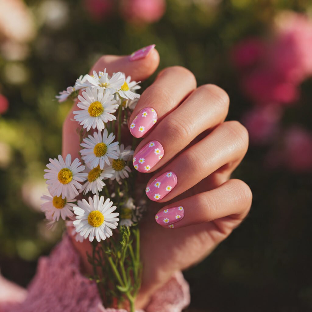 Pink Daisy Nail Ideas for Spring