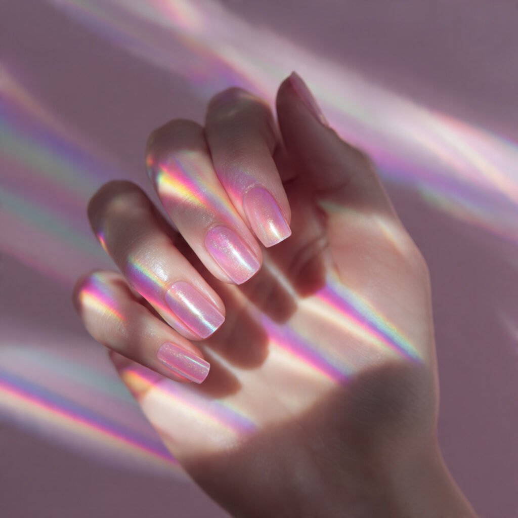 Pink Holographic Nail Ideas for Spring
