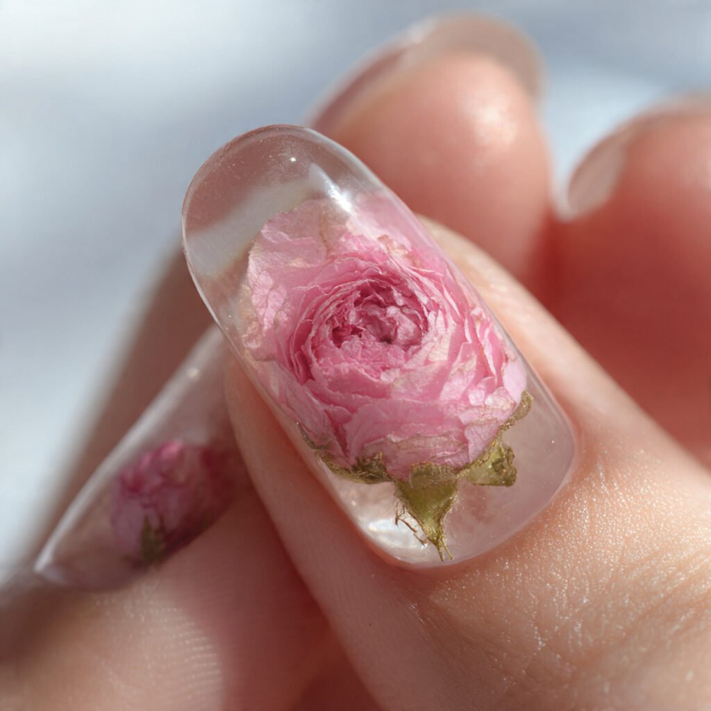 Pink Pressed Flower Nail Ideas