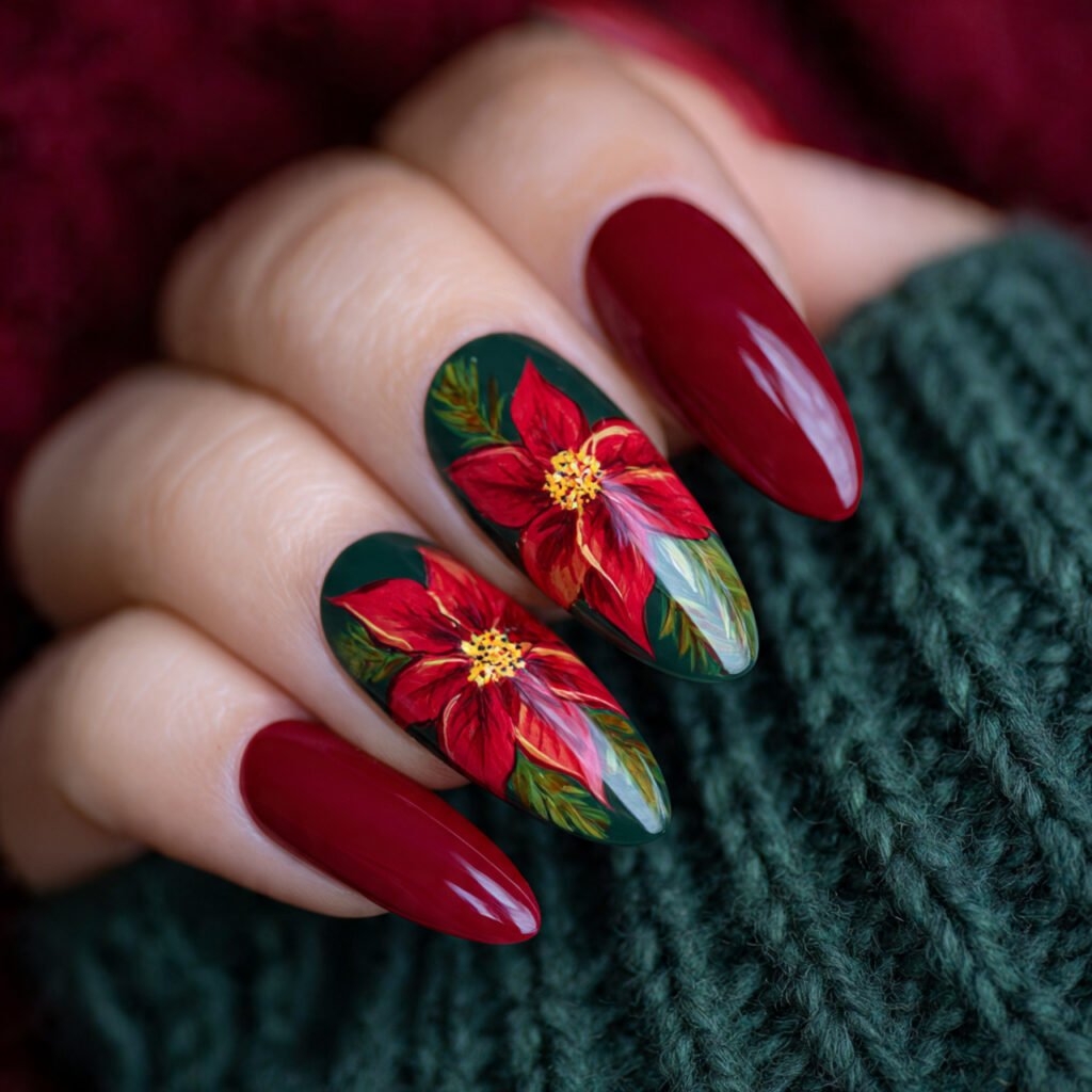 27 Holiday Nail Ideas That Will Make Your Festive Season Shine 23 Poinsettia Nail Art Ideas
