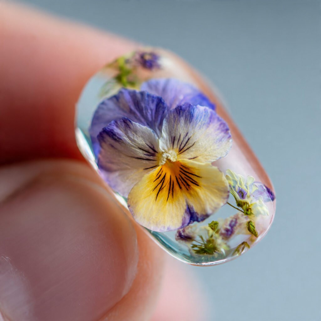 Pressed Flower Gel Nail Ideas for Spring