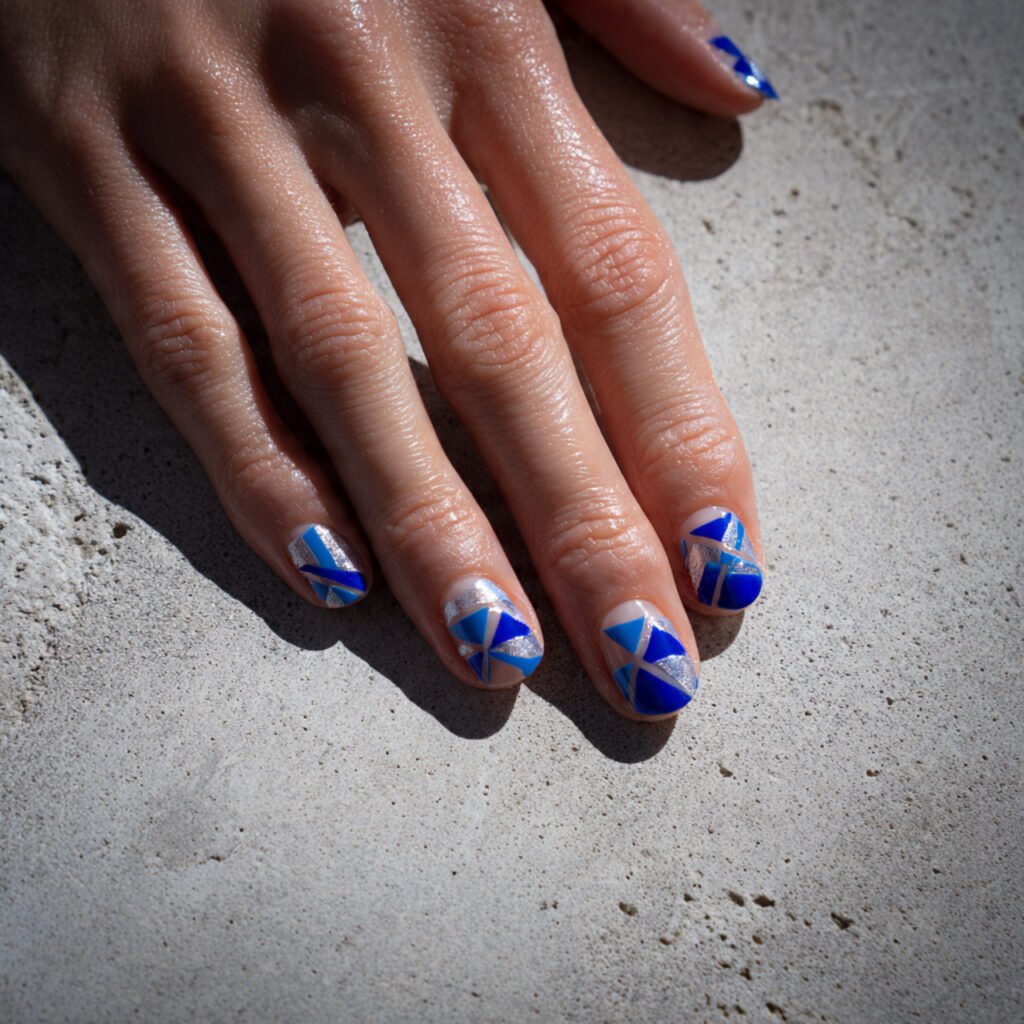 29Trending Blue Spring Nails Ideas for a Chic and Airy Style 10 Royal Blue Geometric Shapes