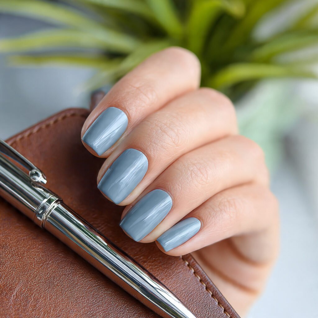 29Trending Blue Spring Nails Ideas for a Chic and Airy Style 30 Soft Slate Blue Serenity