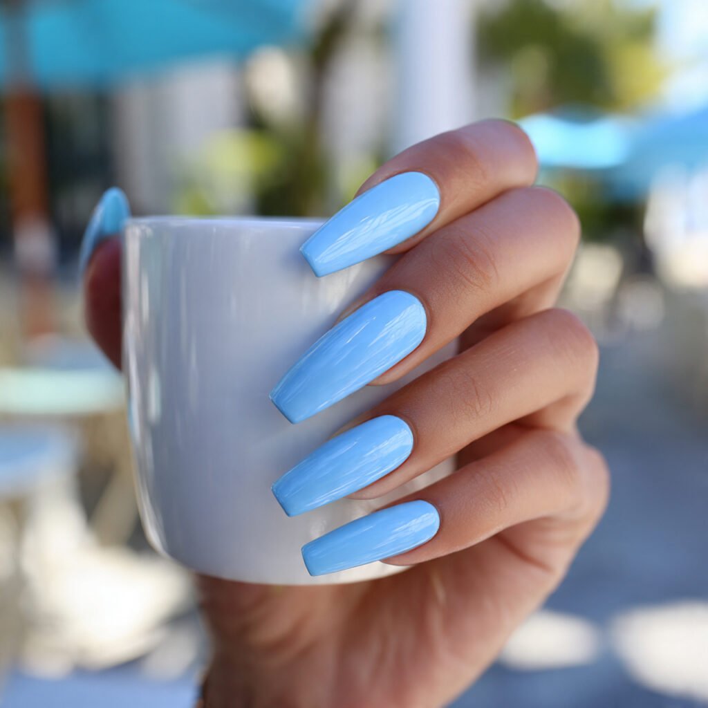 30 Fresh Bright Spring Nails Ideas to Try for a Vibrant Look 3 Electric Sky Blue Coffin Nails