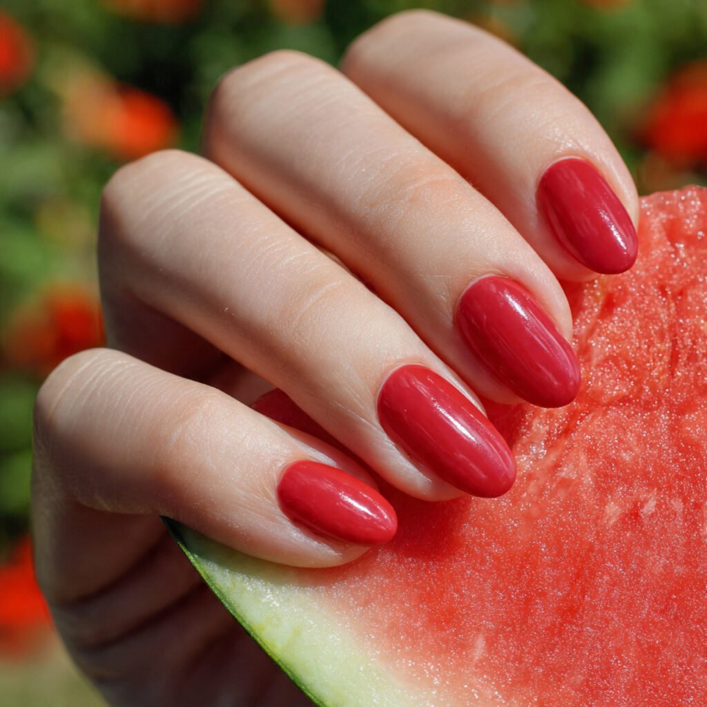 30 Fresh Bright Spring Nails Ideas to Try for a Vibrant Look 14 Saturated Watermelon Red Solids