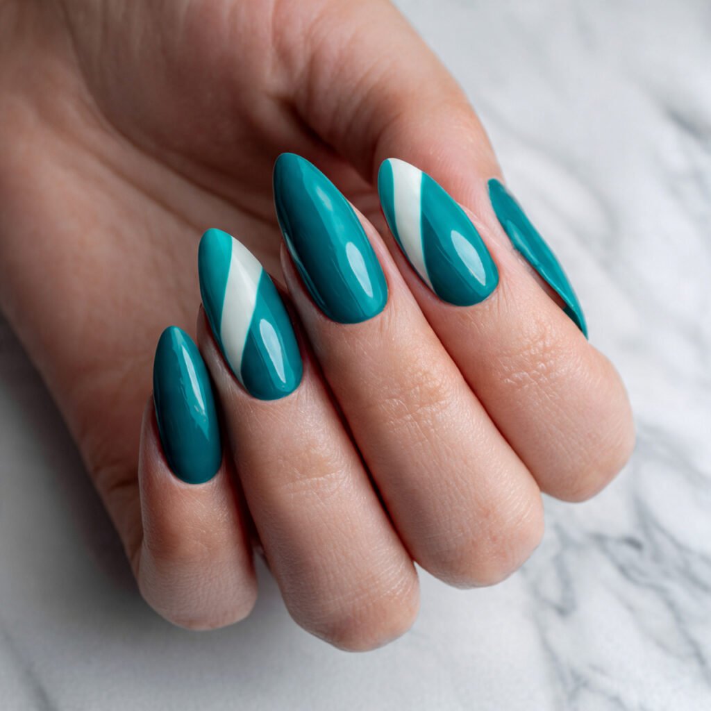 30 Fresh Bright Spring Nails Ideas to Try for a Vibrant Look 9 Bold Teal Negative Space