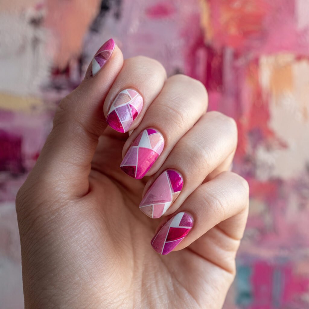 29 Fresh Pink Spring Nails Ideas to Refresh Your Look in 2026 20 Tonal Pink Geometric Shapes