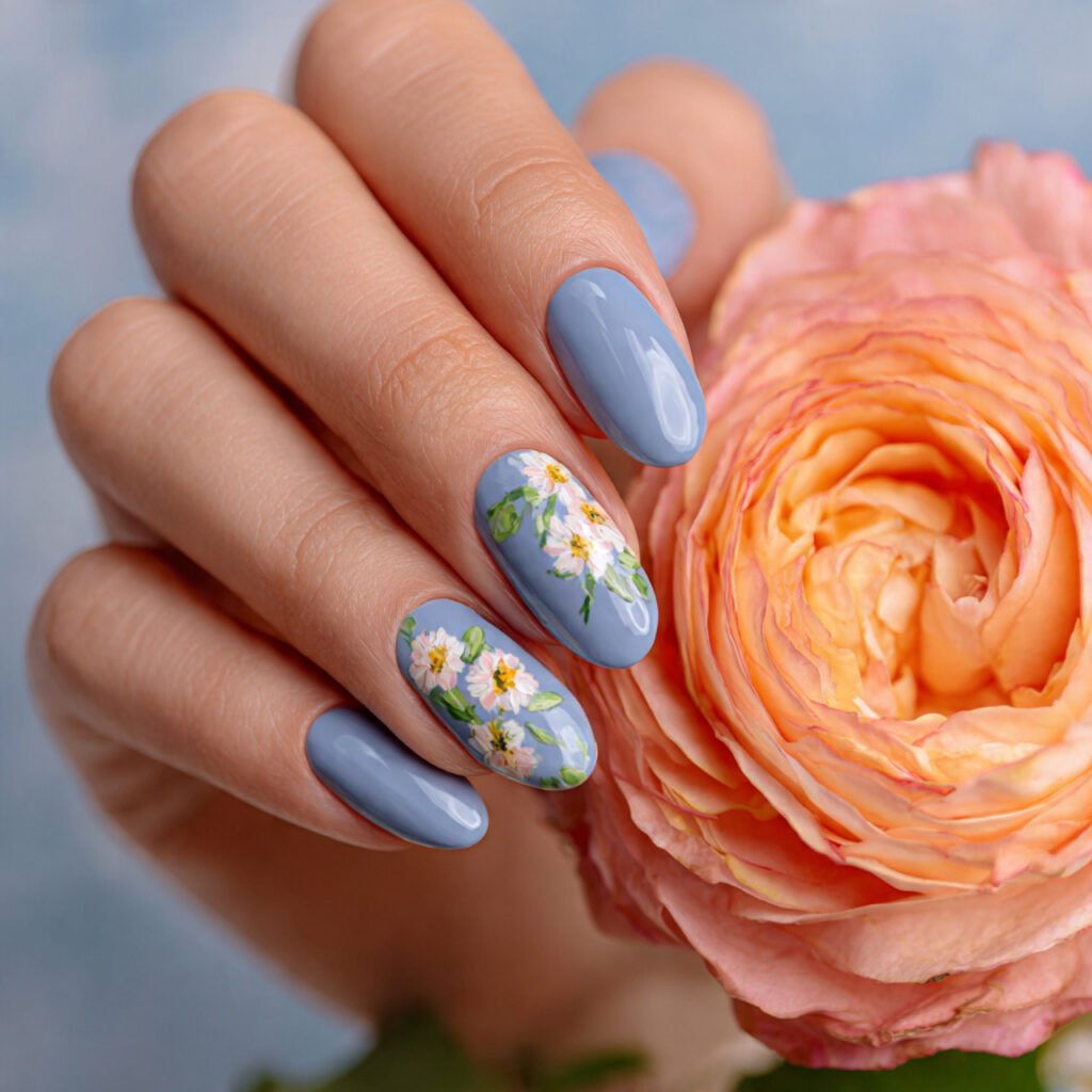 29Trending Blue Spring Nails Ideas for a Chic and Airy Style 3 Periwinkle Floral Accents