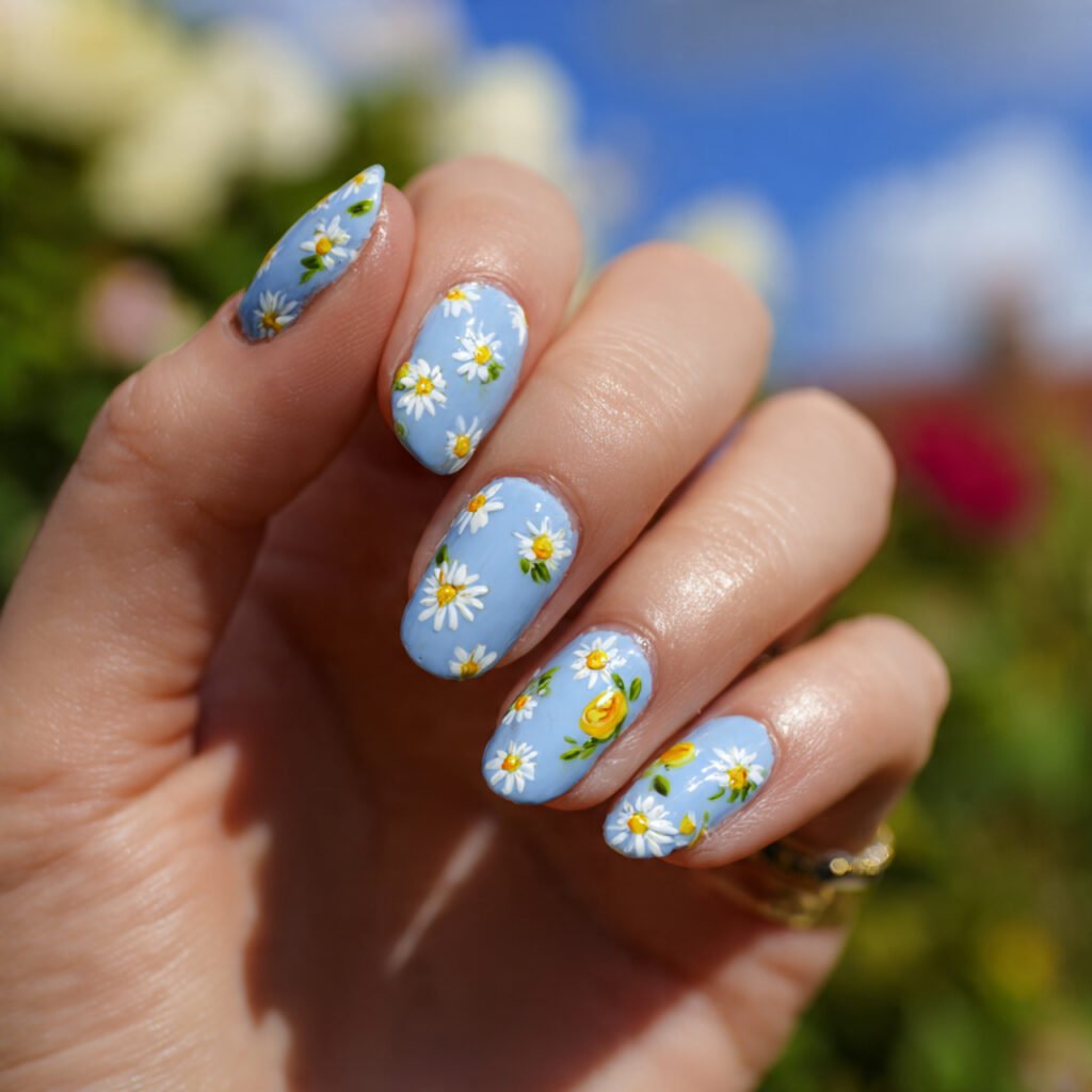 29Trending Blue Spring Nails Ideas for a Chic and Airy Style 25 Powder Blue Micro Florals