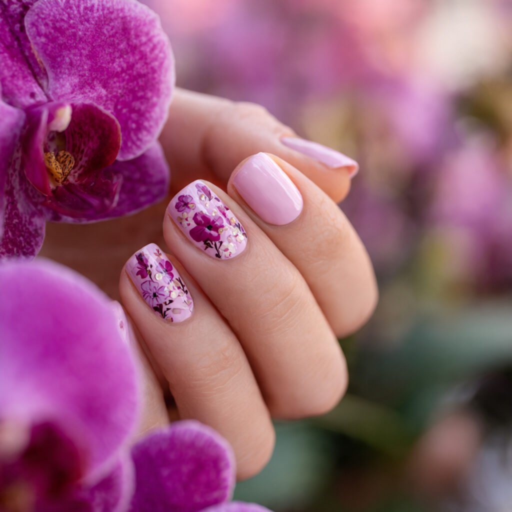 30 Fresh Bright Spring Nails Ideas to Try for a Vibrant Look 8 Vivid Orchid Flower Accents