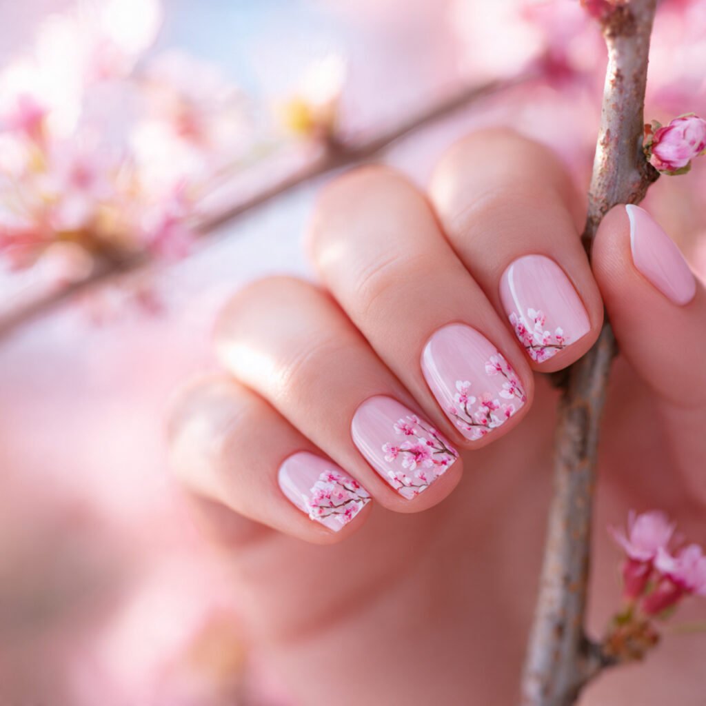 29 Fresh Pink Spring Nails Ideas to Refresh Your Look in 2026 3 Delicate Cherry Blossom Accents