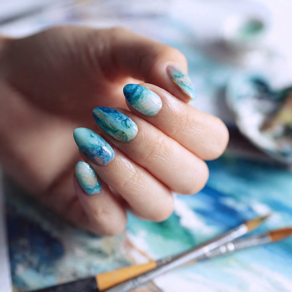 29Trending Blue Spring Nails Ideas for a Chic and Airy Style 15 Teal Blue Watercolor Wash