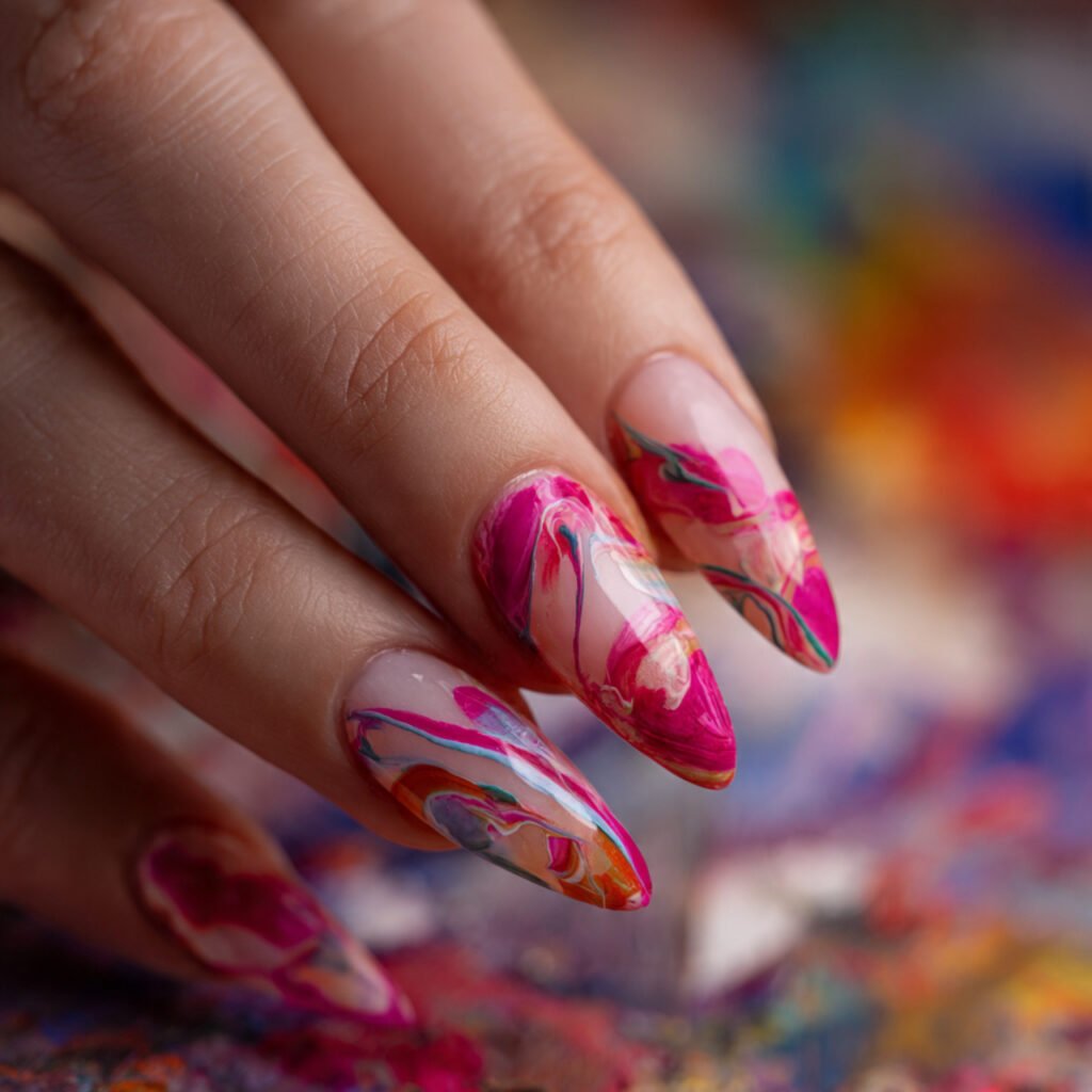 30 Fresh Bright Spring Nails Ideas to Try for a Vibrant Look 5 Hot Pink Abstract Swirls