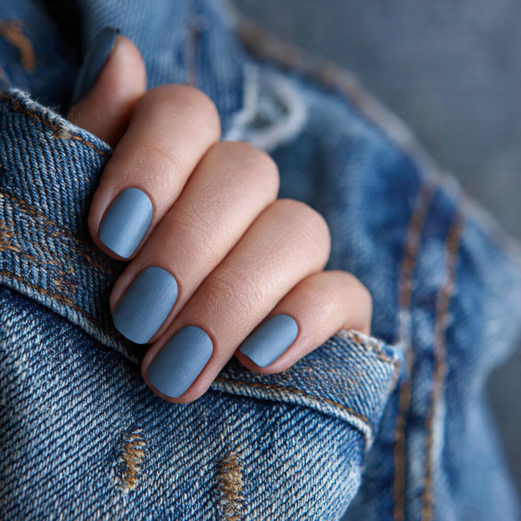 29Trending Blue Spring Nails Ideas for a Chic and Airy Style 24 Muted Denim Blue Texture