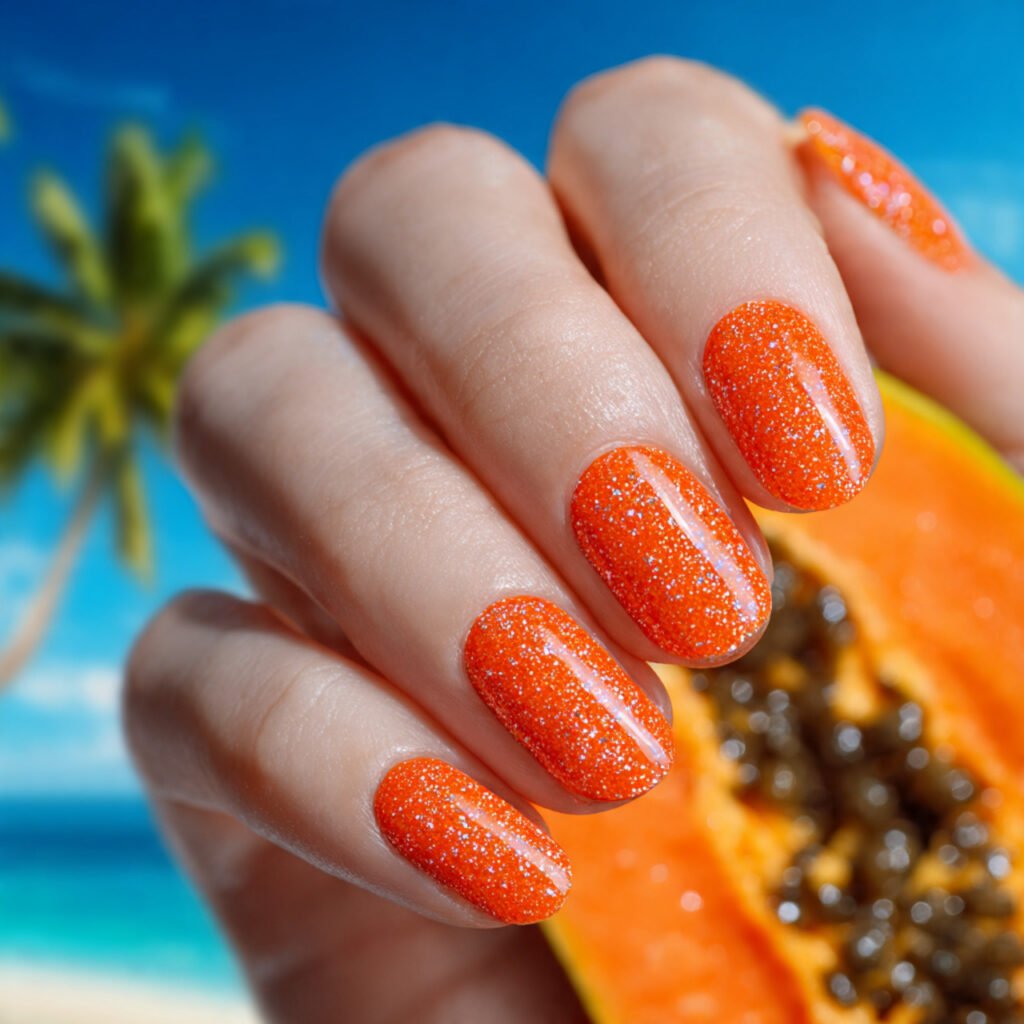 30 Fresh Bright Spring Nails Ideas to Try for a Vibrant Look 30 Bright Papaya Orange Glitter