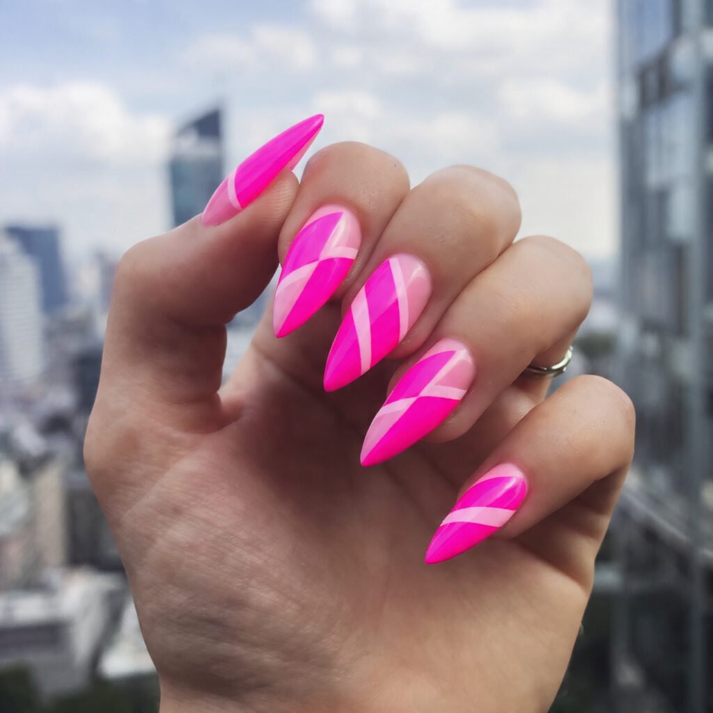29 Fresh Pink Spring Nails Ideas to Refresh Your Look in 2026 6 Neon Pink Negative Space