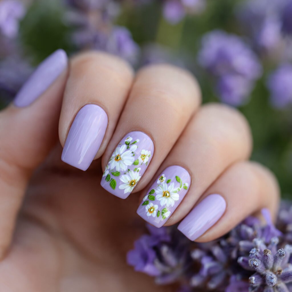 27 Best Easter Nail Ideas Short Square Designs for Spring 2026 2 Pastel Lavender Bloom Idea