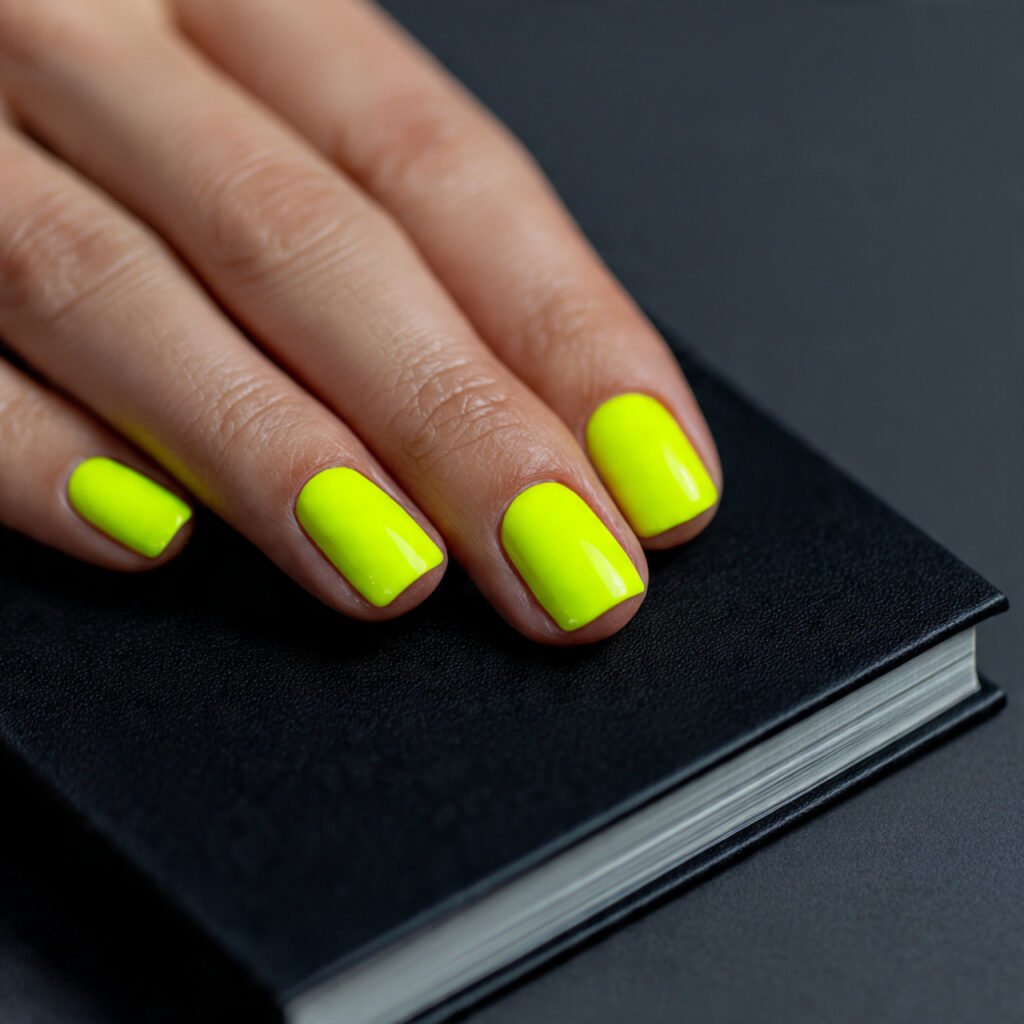 30 Fresh Bright Spring Nails Ideas to Try for a Vibrant Look 17 Bright Highlighter Yellow Dots