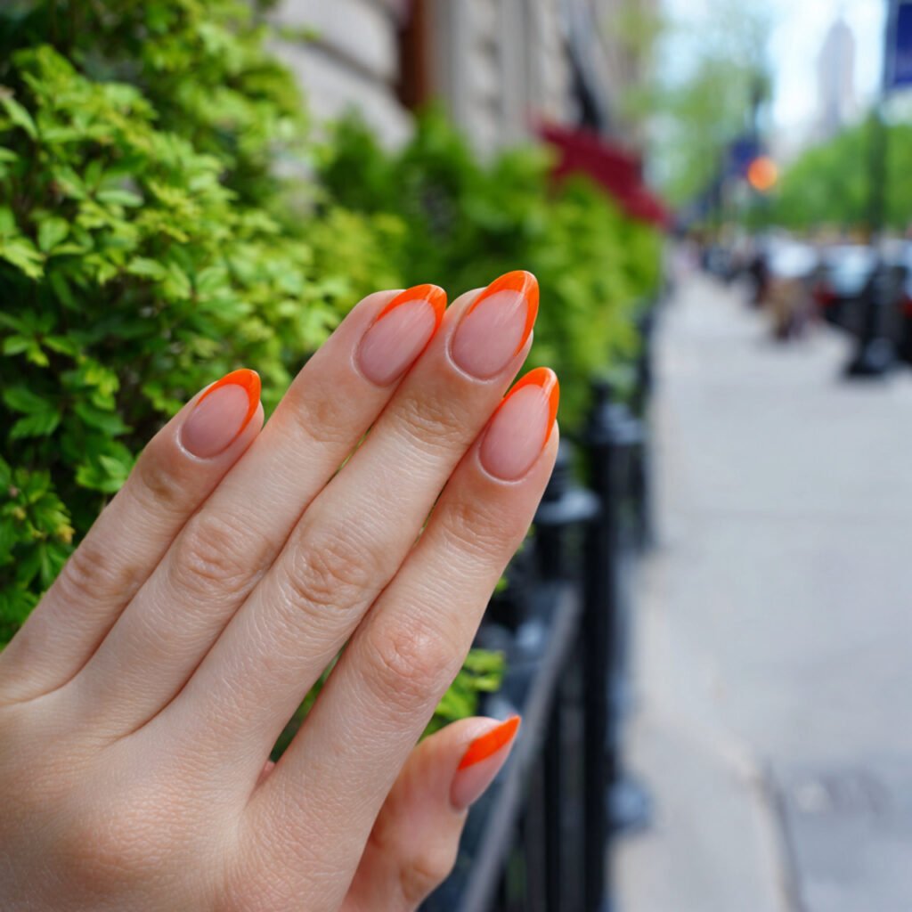 30 Fresh Bright Spring Nails Ideas to Try for a Vibrant Look 19 Electric Orange French Manicure