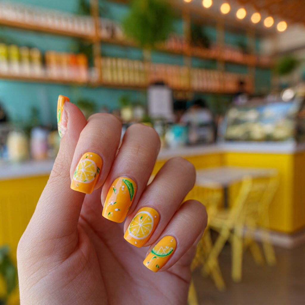 30 Fresh Bright Spring Nails Ideas to Try for a Vibrant Look 26 Neon Mango Fruit Illustrations