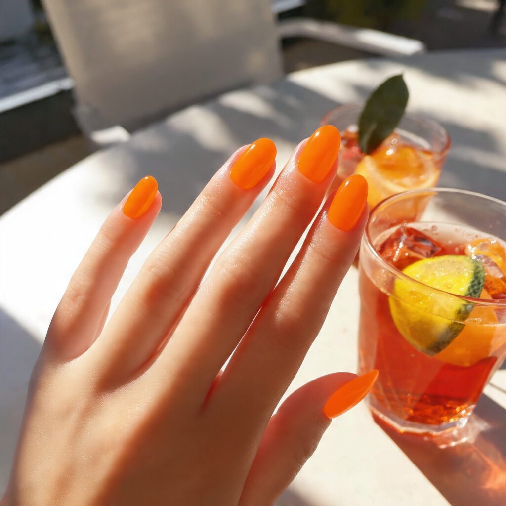 30 Fresh Bright Spring Nails Ideas to Try for a Vibrant Look 6 Bright Tangerine Glass Finish