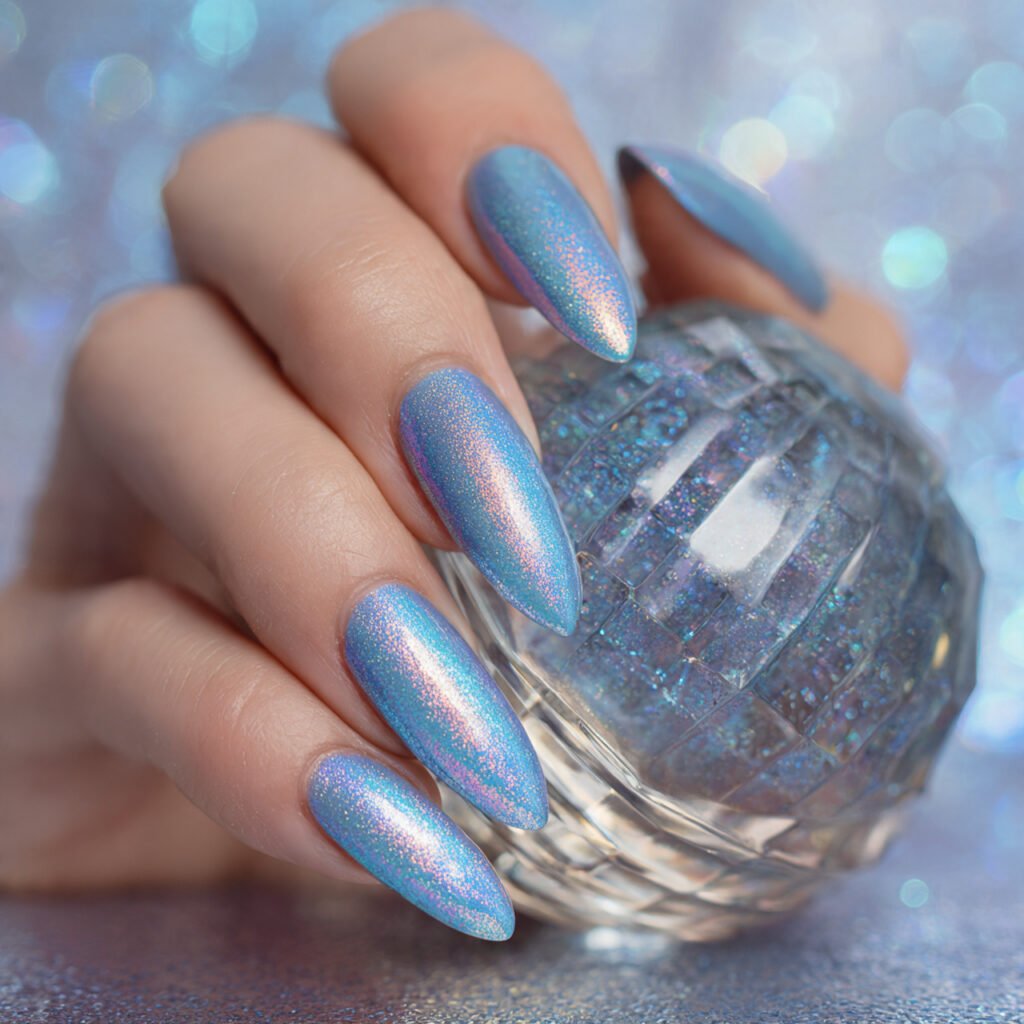 29Trending Blue Spring Nails Ideas for a Chic and Airy Style 5 Iridescent Cornflower Shimmer