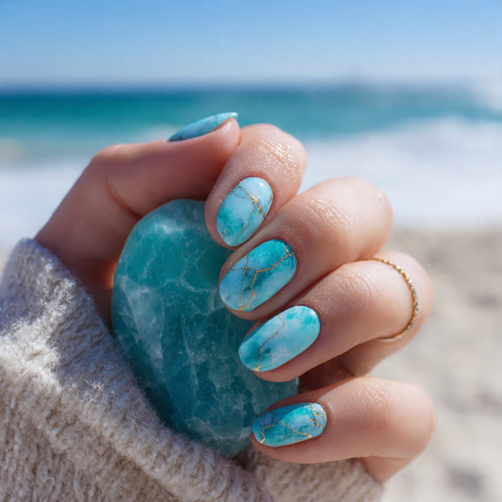 30 Fresh Bright Spring Nails Ideas to Try for a Vibrant Look 18 Vivid Turquoise Marble Effect