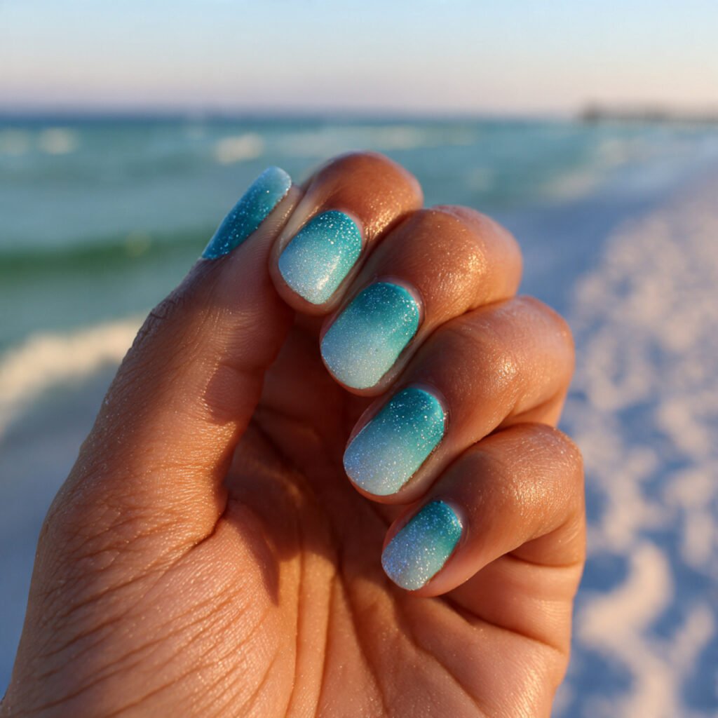 29Trending Blue Spring Nails Ideas for a Chic and Airy Style 8 Shimmering Ocean Wave Gradient