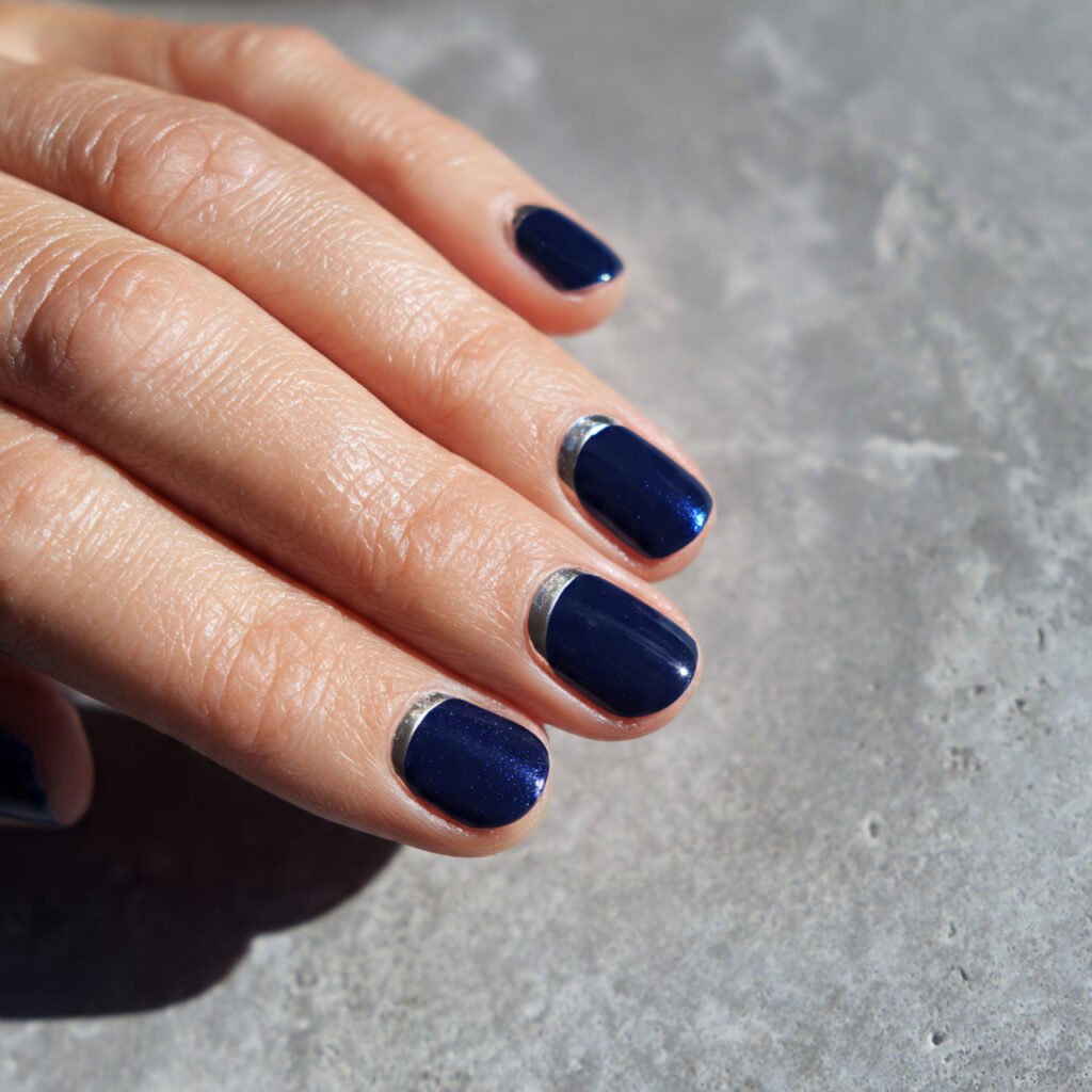29Trending Blue Spring Nails Ideas for a Chic and Airy Style 21 Deep Indigo Half Moons