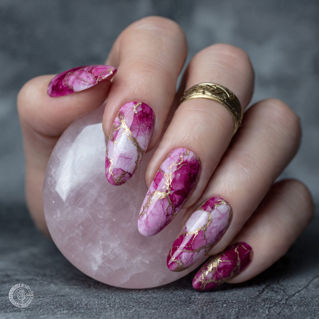 29 Fresh Pink Spring Nails Ideas to Refresh Your Look in 2026 9 Bold Magenta Marble Swirls