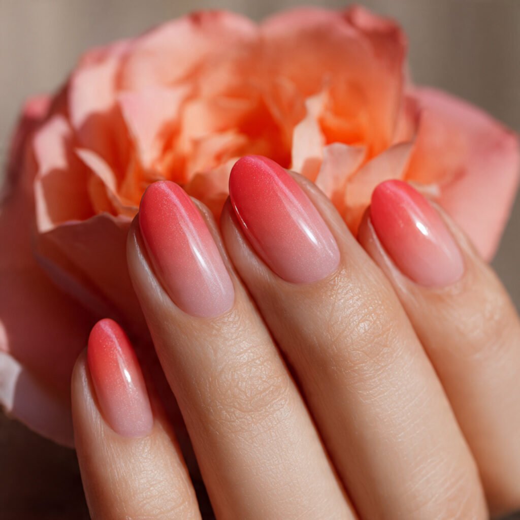 30 Fresh Bright Spring Nails Ideas to Try for a Vibrant Look 4 Vibrant Coral Sunset Gradient