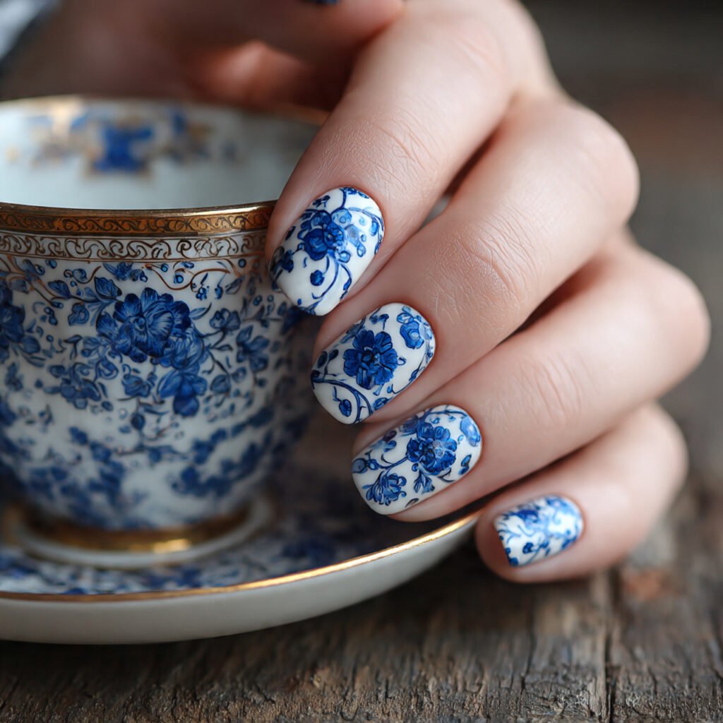 29Trending Blue Spring Nails Ideas for a Chic and Airy Style 28 Blue And White Porcelain Style