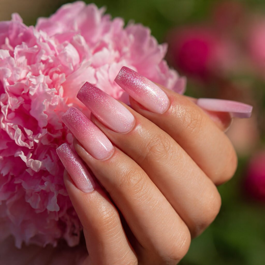 29 Fresh Pink Spring Nails Ideas to Refresh Your Look in 2026 5 Shimmering Peony Gradient