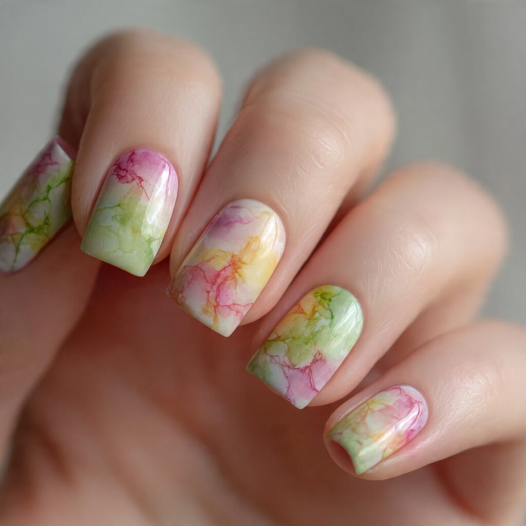 27 Best Easter Nail Ideas Short Square Designs for Spring 2026 25 Spring Meadow Watercolor Effect