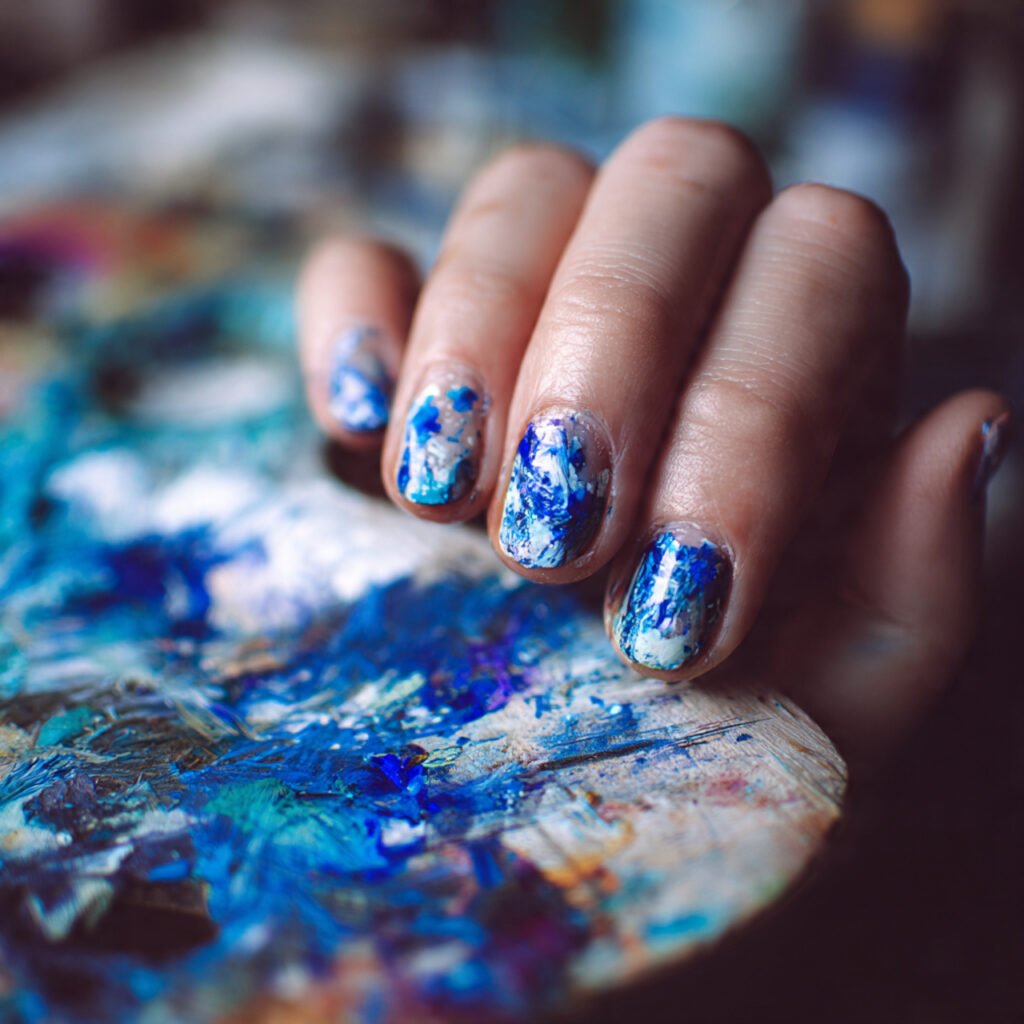 30 Fresh Bright Spring Nails Ideas to Try for a Vibrant Look 23 Bold Cerulean Blue Splatter