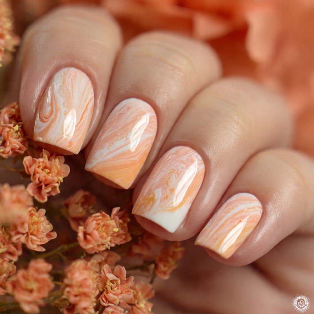 27 Best Easter Nail Ideas Short Square Designs for Spring 2026 10 Peaches and Cream Swirl