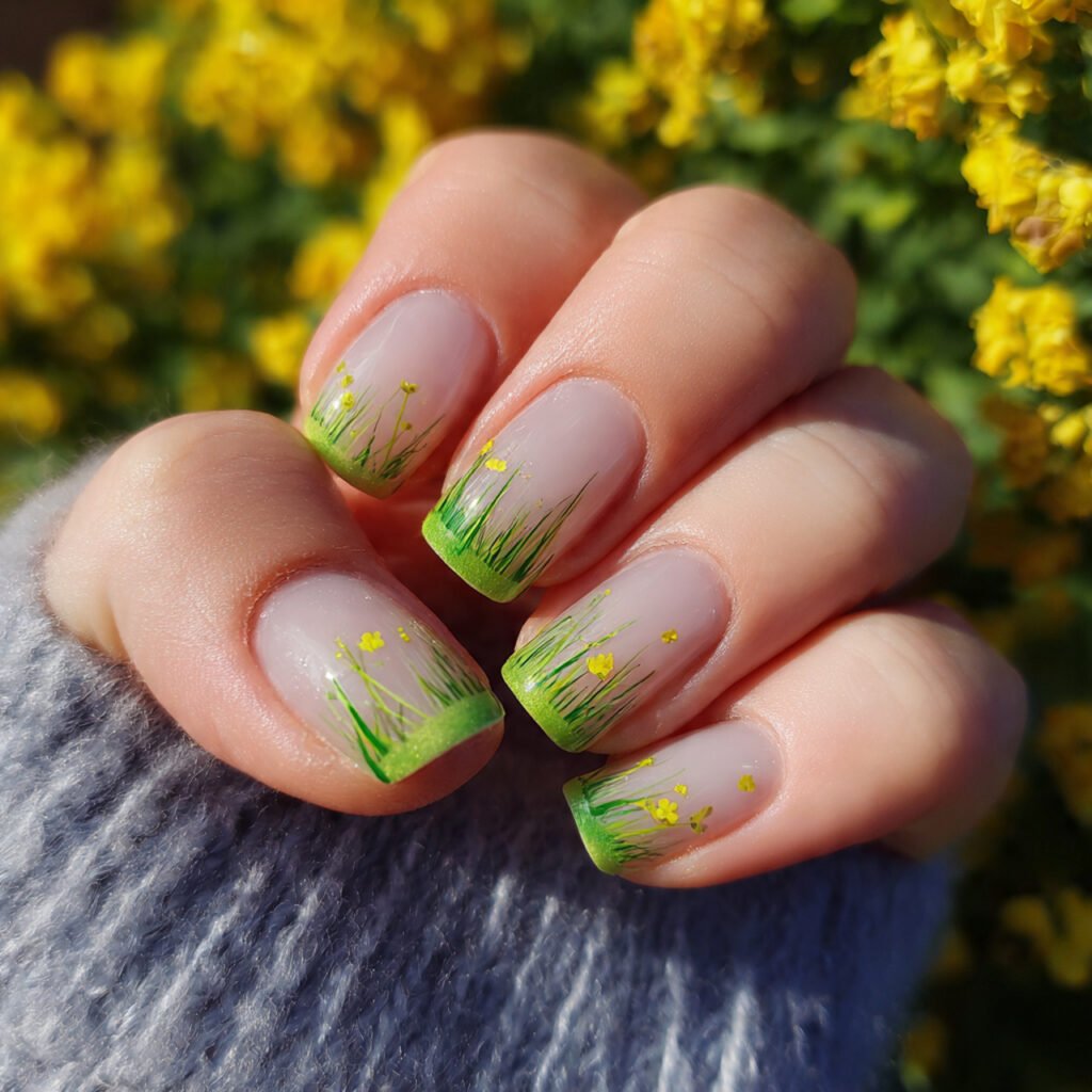 27 Best Easter Nail Ideas Short Square Designs for Spring 2026 13 Spring Green Grass Detail